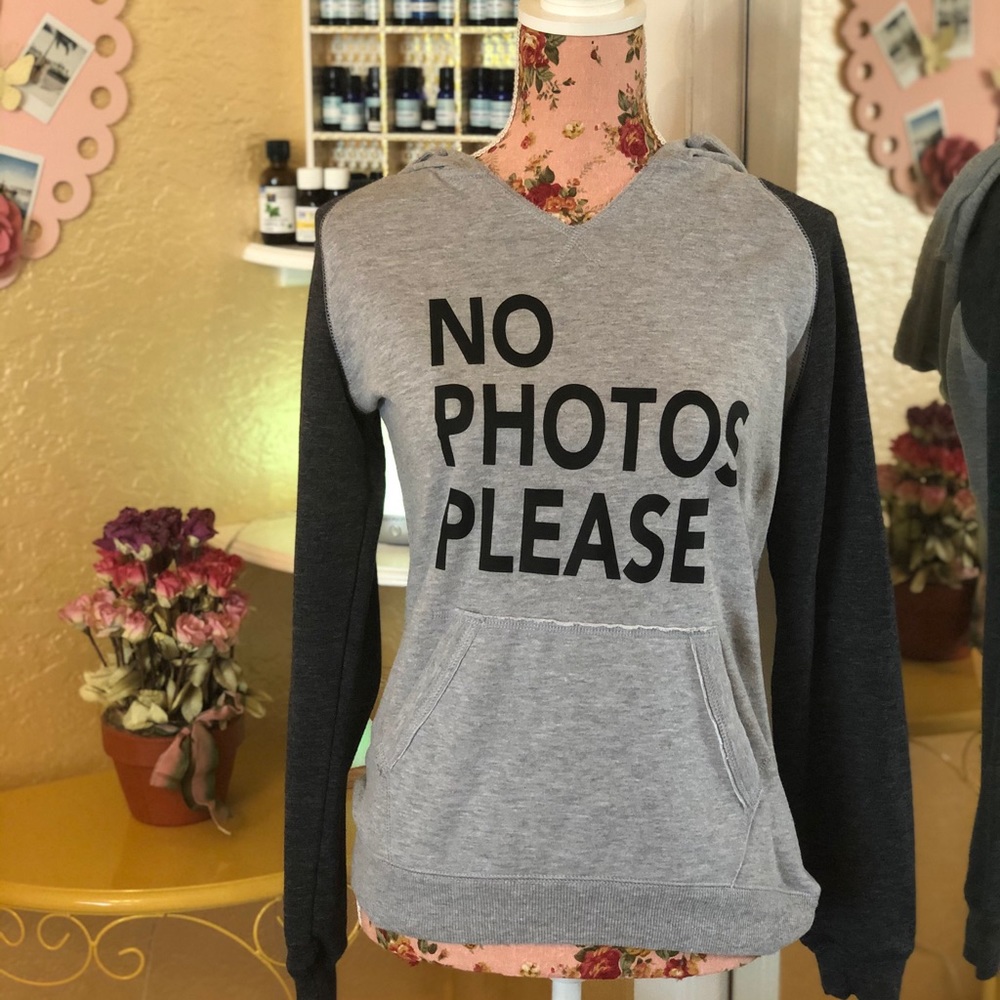 No Photos Please gray hoodie